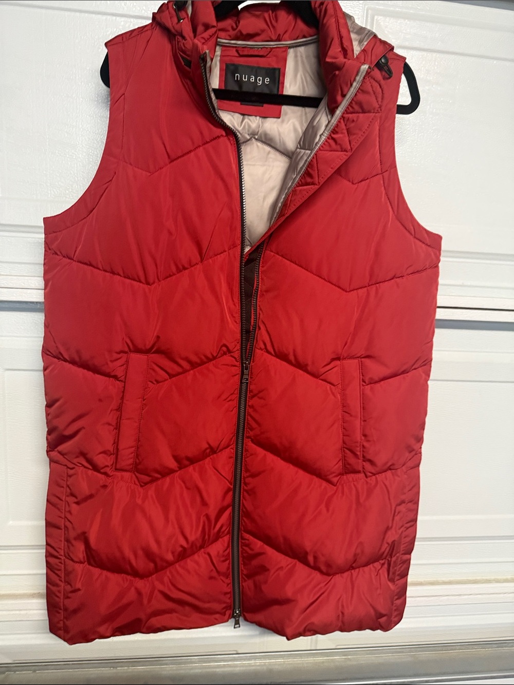 nuage Women's Red Quilted Hooded Puffer Vest